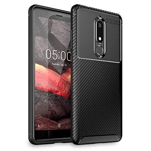 NALIA Silikonhülle für Nokia 5.1 (2018) - rutschfest & Matt - Vortex (Gebürstete Optik & Carbon Design) - Marke aus Berlin