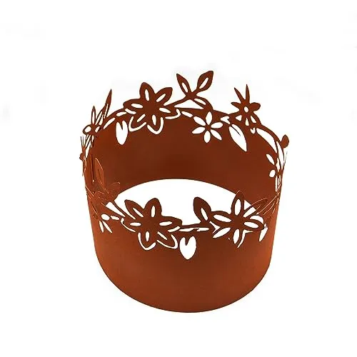 UNUS Rasenkante aus Metall in Edelrost-Optik, Motiv: Blumen, Rund, 78cm x ⌀28cm, 20cm hoch, Beeteinfassung, Rasenkantenband, zur Beetbegrenzung