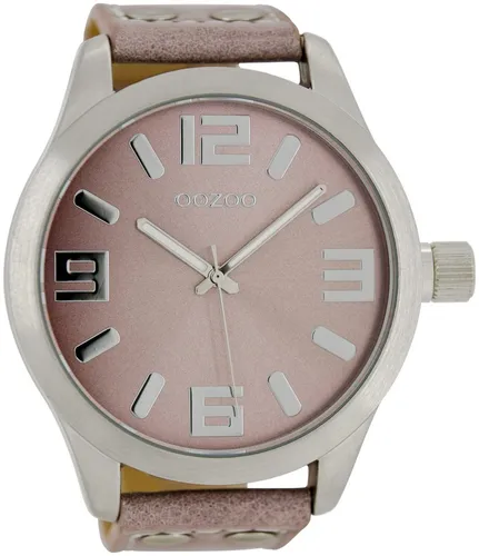 Oozoo große Basic Damenuhr - Herrenuhr Lederband Ø51mm pinkgrau/silber C1008