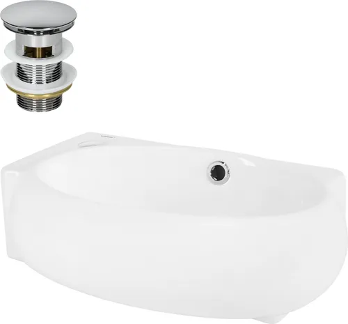 LuxeBath Waschbecken Aufsatzwaschbecken Oval, 43x28x15 cm, Weiß, aus Keramik, Hahnloch links, inkl. Ablaufgarnitur mit Überlauf