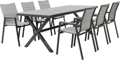 Primaster Garten-Essgruppe Milos für 6 Personen - Aluminium dunkelgrau/anthrazit - Stylische Garten-Essgruppe für 6 Personen aus robustem Aluminium. Ideal für gesellige Abende im Freien, wetterbeständig und pflegeleicht.
