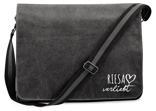 Huuraa Umhängetasche Riesa verliebt 14 Liter Black Canvas Laptoptasche Geschenkidee