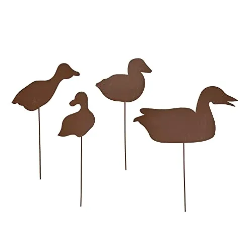 UNUS Garden Entenfamilie Gartenstecker 4er Set, Gartendeko Rostoptik, Enten Roststecker aus Edelrost Metall, Rost Deko für Garten Terrasse Balkon Blumentopf