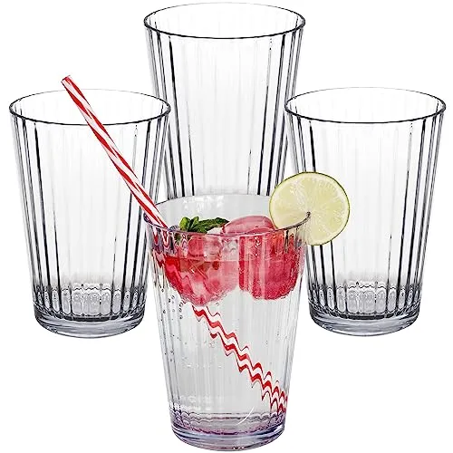 Hummelladen 4x Campingglas aus Acryl 580ml klar - Trinkglas Acrylglas Wasserglas Kunststoff Camping Garten Echtglasoptik Picknick Becher Kinder Senioren Longdrink Coktail