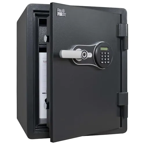 Profirst Feuerschutztresor FireGuard 60 mit Fingerprint - Tresor mit 60 Minuten Feuerschutz nach UL-Test, Fingerprint-Technologie für schnellen Zugriff und verstellbarem Fachboden – ideal für Dokumente und Wertsachen.