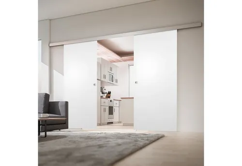 inova wohnen Doppelschiebetür Holzschiebetür Weiß – Komplett Set mit Softclose - Schiebetüren für Wohnbereiche, höhenverstellbar und wartungsfrei, inkl. Schienensystem und Griff, ideal für platzsparende Lösungen.