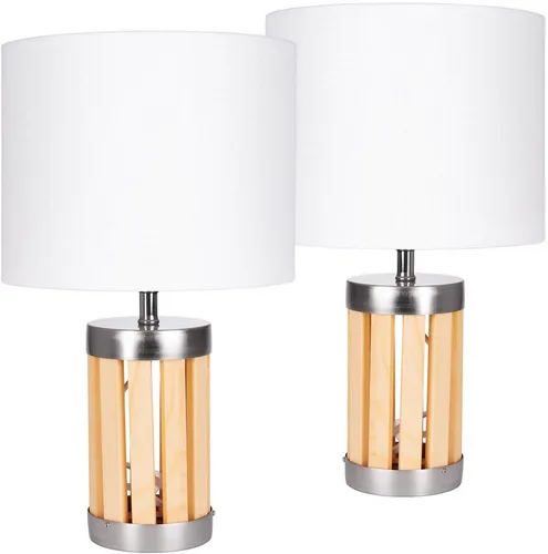 BRUBAKER Tischleuchte Nachttischlampe Holz, Tischlampe, Ohne Leuchtmittel, Fuß aus Holz/Metall