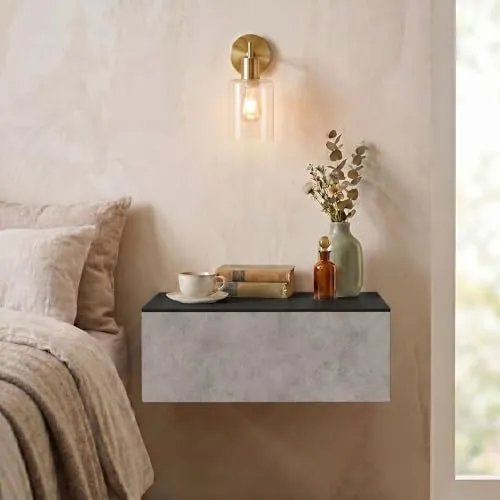 CARO-Möbel Nachtkommode ANNE, schwebender Nachttisch mit Schublade - Nachtkonsolen, moderne Wandkonsole mit platzsparender Montage, ideal für minimalistisches Wohnen und vielseitig einsetzbar.