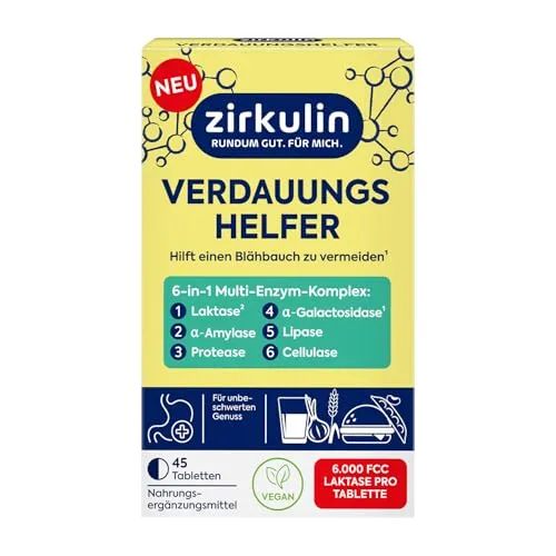 Zirkulin Verdauungshelfer 6-in-1 (45 Tabletten) – Nahrungsunterstützung mit 6 Enzymen für ein gutes Bauchgefühl