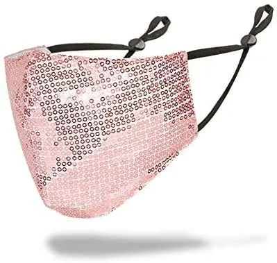 PREMIUM Gesichtsmaske mit Strasssteinen und Pailletten - Maske für Erwachsene, Damen und Herren (Rosa Pailletten)