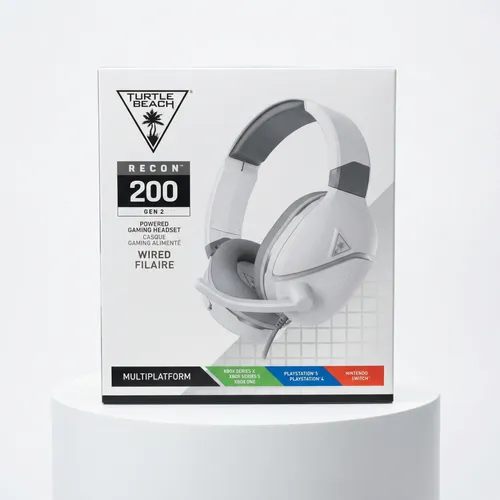 Turtle Beach Recon 200 Gen 2 Weiß - Gaming-Kopfhörer für PS5, PS4, Xbox und mehr - Multiplattform-Gaming-Headset mit 12-Stunden-Akku, verstärktem Audio und brillenfreundlichem Tragekomfort für stundenlanges, bequemes Spielen.