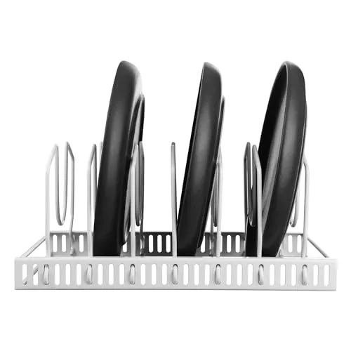 GRÄWE Edelstahl Topfdeckelhalter, Deckelhalter für Schubladen, für Topfdeckel, Schneidebretter, Teller, Pfannen mit verstellbaren Fächern, Deckel-Aufbewahrung, schwarz