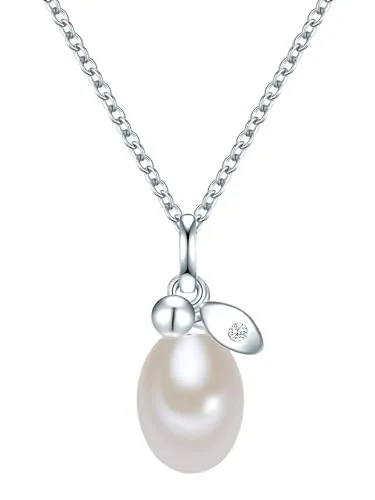 Valero Pearls Damen-Kette mit Anhänger Sterling Silber mit Süßwasser-Zuchtperle und Zirkonia weiß - Perlenkette mit Perlenanhänger
