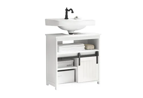 SoBuy Waschbeckenunterschrank BZR61 - Waschbeckenunterschrank mit Schiebetür, platzsparend und ideal für kleine Bäder, aus robustem MDF in elegantem Weiß