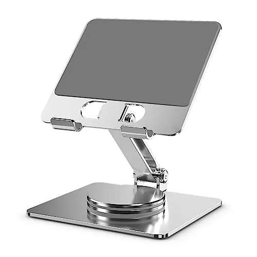 Zienstar-Faltbarer Aluminium Tablet-Ständer,um 360° Drehbar,Verstellbarer Halterung für Tablet,iPad,Handy 4–14 Zoll (Silber)