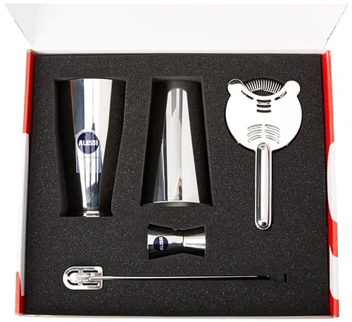 Alessi Set Shaker Boston INOX – Elegantes Mixing-Kit - Cocktailshaker aus 18/10-Edelstahl, inspiriert vom Monduniversum, ideal für kreative Mixgetränke.