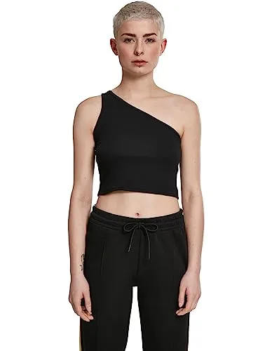Urban Classics Damen Sport Tank Top Ladies Cropped Asymmetric, Schwarz (Black 00007) Large (Herstellergröße: L)
