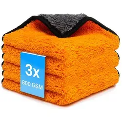 Kemes Mikrofasertücher 800 GSM extrem saugstarke Mikrofasertuch (3PCS) Mikrofasertuch (80% Polyester 20% Polyamid, 30x30 cm, Packung, 3-tlg., 3 x Mikrofasertuch 30 x 30 cm, waschmaschinenfest) grau|orange