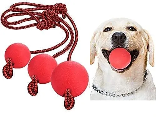 Xrten 3 Stück Hundespielzeug Ball, Hunde - Kauspielzeug aus Naturgummi, Wurfball Hundespiel-Ball mit Schnur Bälle Spielzeug für Hunde