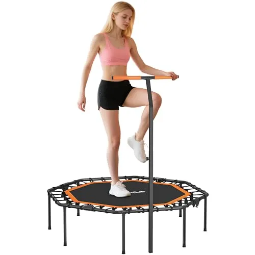SPORTNOW Fitness Trampolin klappbar Ø128 cm - Fitness-Trampolin für gelenkschonendes und leises Training, ideal für Indoor-Springen mit 5-stufig höhenverstellbarem Haltegriff und klappbarem Design für einfache Lagerung.