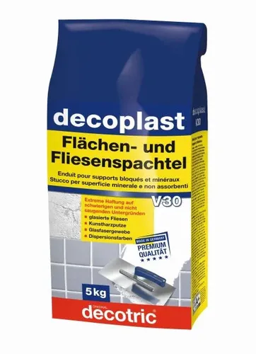 Decotric Decoplast Flächen- und Fliesenspachtel 5 kg - Mörtel, Putz, Zement & Gips – Hochwertiger Spachtel für perfekte Oberflächen, ideal für Fliesen- und Wandverarbeitung.