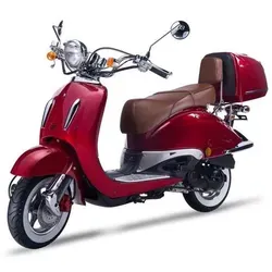 Motorroller Strada mit Top Case 50 ccm 45 km/h, Euro 5, rot, Sitzbank braun, GT Union - Rot