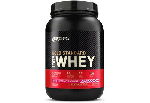 Optimum Nutrition Gold Standard 100% Molkenproteinpulver - White Chocolate Raspberry - Molkenprotein für Muskelaufbau und -regeneration, schnell aufgenommen mit BCAA und Glutamin, ideal für Fitness-Enthusiasten.
