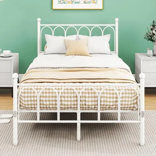 VERFARM Modern Metallbett 120x200 cm mit Lattenrost, stilvolles Gästebett in Weiß