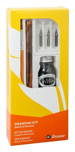 EXACOMPTA Kalligraphie-Stift Brause Set für kreative Zeichnungen - Vollständiges Kalligraphie-Set für beeindruckende Skizzen und Handlettering. Enthält Federhalter, verschiedene Zeichenfedern, Pinsel und schwarze Chinatusche für vielseitige kreative Projekte.