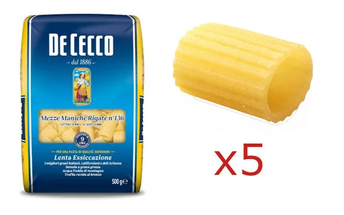 Pasta DE CECCO MEZZE MANICHE RIGAT Teigwaren aus Hartweizengriess 5 Stück 500 gr