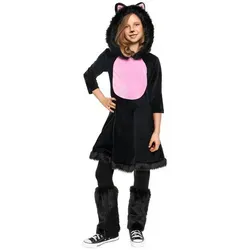 Maskworld Kinderkostüm Katze - Süßes Katzenkleid für Fasching und Halloween - Kostüme für Kinder, flauschige Kapuze und abnehmbarer Schwanz, perfekt für Karneval und Halloween, für Mädchen in Größe 122-128.