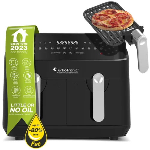TurboTronic by Z-Line Heißluftfritteuse 1600W - Heißluftfritteuse mit 12 Programmen und 4,5L doppelten Kammern für fettfreies Frittieren, ideal für gesunde Mahlzeiten und große Familien.