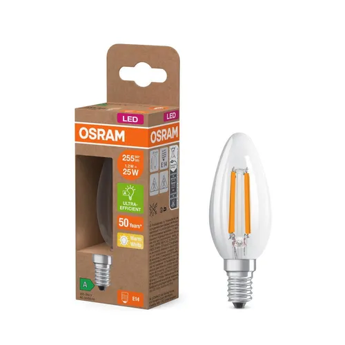 Osram E14 LED Kerzenlampe CLASSIC besonders effizient klar 1,2W wie 25W 2700K