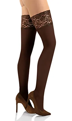 sesto senso Halterlose Strümpfe 50 DEN Spitze Mikrofaser Blickdicht Damen Braun 3XL/4XL Caffe