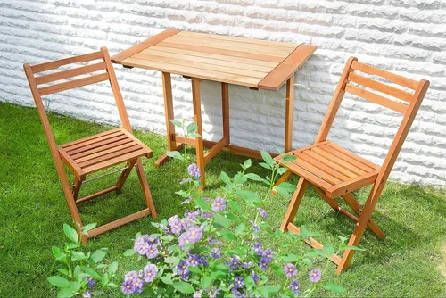 Merxx Porto Gartenmöbelset 3tlg. – Klappstühle & Tisch aus Eukalyptus - Gartenmöbel-Set für kleine Balkone, bestehend aus 2 Klappstühlen und einem 90 x 60 cm Klapptisch. Funktional und platzsparend, ideal für gemütliche Stunden im Freien.