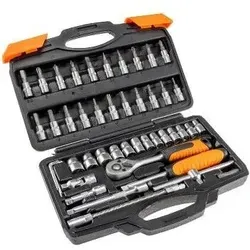 46-teiliges Steckschlüssel- und Bitsatz mit 1/4 Zoll Knarre - Professioneller 46-teiliger Steckschlüsselsatz aus robustem Chrom-Vanadium, ideal für vielfältige Anwendungen. Inklusive praktischer Aufbewahrungstasche für einfachen Transport und Ordnung.