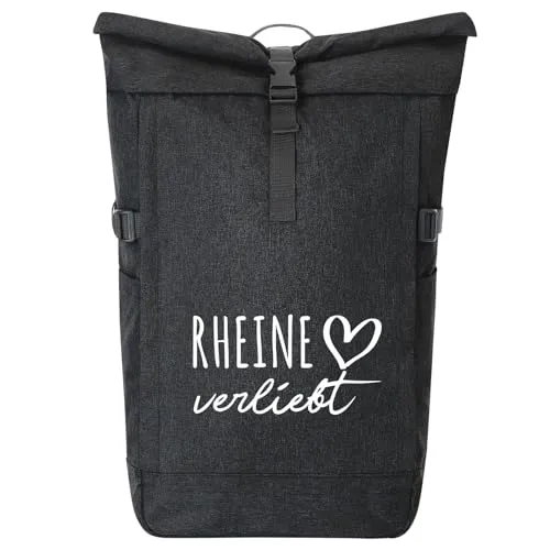 Huuraa Kurierrucksack Rheine verliebt 30-44 Liter Black Melange Fairtrade Rolltop Rucksack Geschenkidee