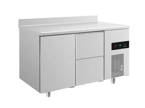 Gastro Kühltisch Umluftkühlung 1 Tür 2 Schubläden Aufkantung 1400x700x850mm