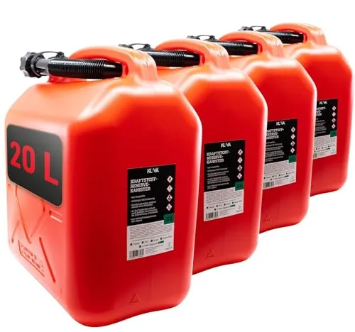 KOVA® 4x Benzinkanister 20L ROT Dieselkanister Reservekanister Kraftstoffkanister 20 Liter Wasserkanister für Benzin Diesel Wasser AdBlue, Auswahl: 5 10 10L ltr 5L 20-Liter-Kanister & Außgießer