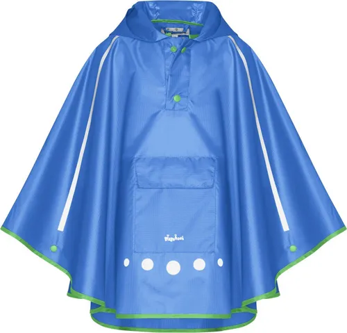 Playshoes Regenjacke für Kinder, Blau, Größe M - Leichter, wasserdichter Regenponcho mit coolen Kontrastnähten und Reflektoren für mehr Sicherheit. Ideal für Schule und Freizeit, lässt sich platzsparend in der Brusttasche verstauen.