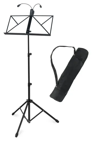 Kirstein Notenständer Set mit LED-Leuchte - Stabiler Notenständer mit praktischer Tasche und flexibler LED-Leuchte, ideal für Musiker. Aufstellhöhe von 44-113 cm, perfekt für Proben und Auftritte.