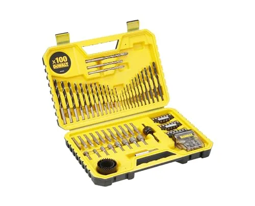 Dewalt 100-tlg. Zubehör Set DT71563 (für Schnellspann- und Zahnkranzbohrfutter, inkl. Stein-, Holz und Metallbohrer verschiedener Durchmesser, Schrauberbits, Steckschlüsseln, Lochsägen, Bithalter)