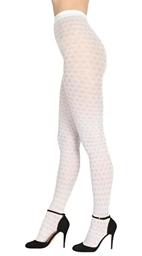 BANANALU Netz Strumpfhosen Damen mit Karo Muster 60 Den blickdichte karierte Alina 60 Bianco L