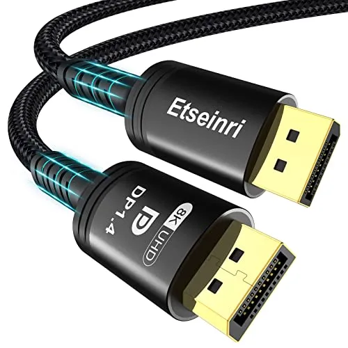 Etseinri DisplayPort Kabel 2M, Zertifiziertes Display Port Kabel 8K 60Hz 4K 165Hz 144Hz 2K 240Hz, 32.4Gbps, HDR10, HDCP 2.3, G-Sync&FreeSync, DP 1.4 Kabel für Gaming Monitore, PCs und HDTVs