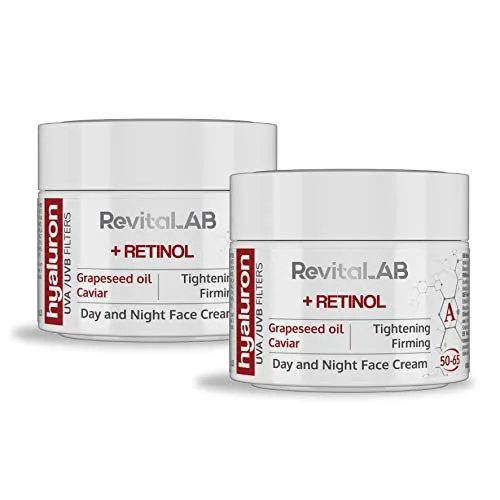 RevitaLAB Hyaluron Anti-Aging Tages- und Nachtcreme mit Retinol, Kaviar und roten Trauben, für Alter zwischen 50 und 65, 50 ml (Multipack)