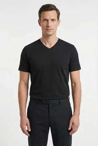 MARVELIS V-Shirt Doppelpack Schwarz – Basic Unterziehshirt - Hochwertiges 2-tlg. V-Shirt aus 100% Baumwolle für optimalen Tragekomfort. Ideal als Basic-Unterziehshirt im casual Stil, Maschinenwäsche geeignet.