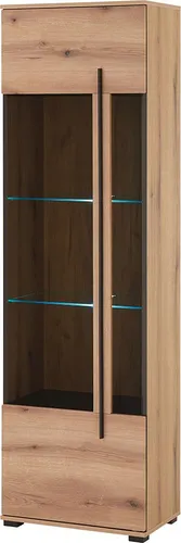 Lomadox Wohnzimmer-Set COLORADO-61, 4-teilig mit LED-Beleuchtung - Elegantes 4-teiliges Wohnzimmer-Set in Eiche mit LED-Beleuchtung. Es kombiniert Vitrine, Lowboard und Wandregal für eine moderne und gemütliche Atmosphäre. Softclose-Schubladen und Glasdetails setzen deine Lieblingsstücke stilvoll in Szene.