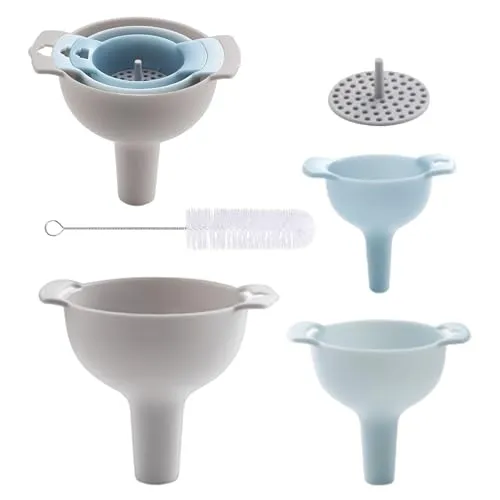 3-Teiliger Trichter Mit 1 Kleiner Bürste, Kunststoff-Trichter-Set, 4-in-1-Trichter Mit Filter, Multifunktionales Trichter-Set, Trichter-Küchen-Set, Küchenzubehör