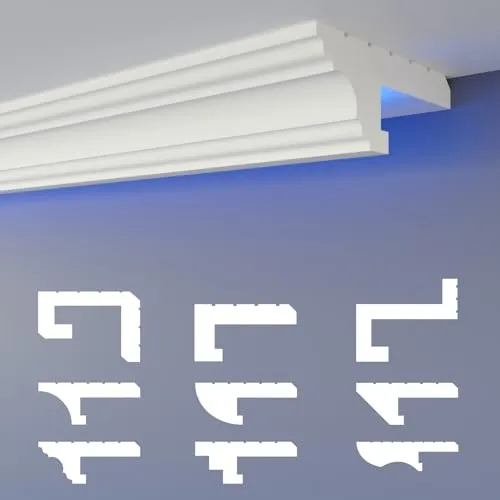 HEXIMO LED-Schattenfugenprofil Stuckleisten, indirekte Beleuchtung XPS Styropor-Trockenbau-Deckenschattenfugenprofil Trockenbau-Schattenfuge (Muster HLED 16)