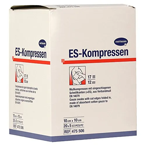 ES-Kompressen steril 10x10 cm Großpackung - 100 St - Sterile Kompressen für Wundbehandlung, hohe Saugfähigkeit und luftdurchlässig. Ideal für Erstversorgung und kleinere Eingriffe.